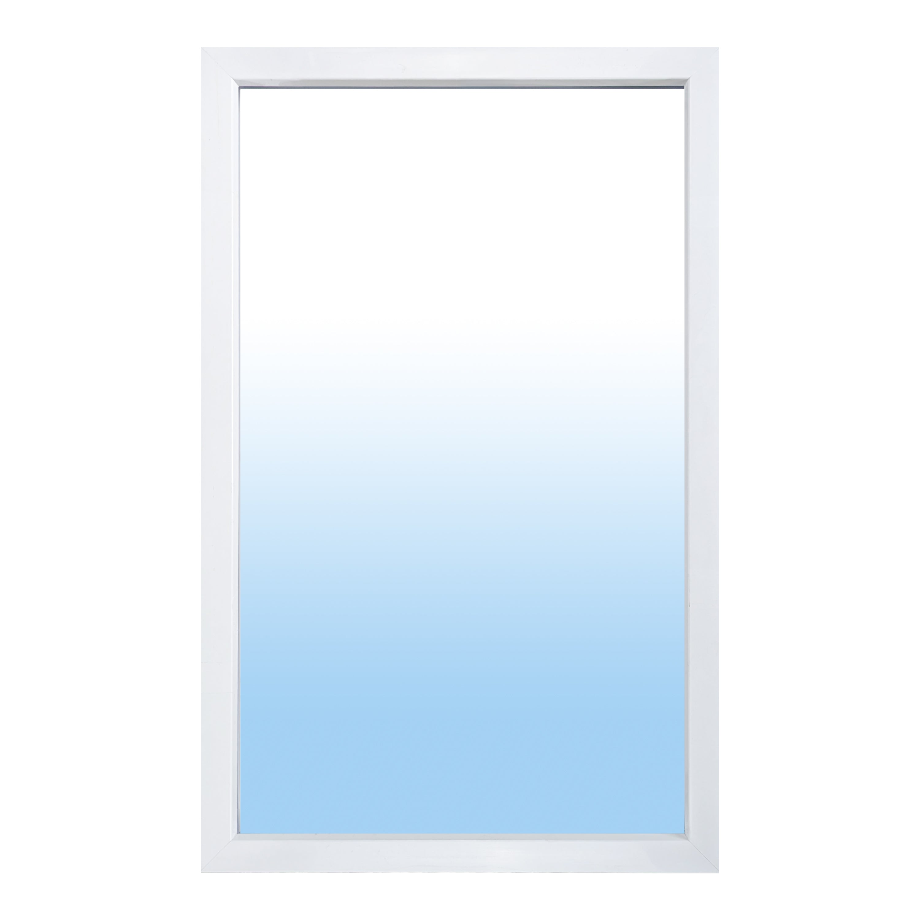 A 22 by 36-inch contemporary door lite with a smooth white frame and gradient glass that transitions from clear at the top to light blue at the bottom.