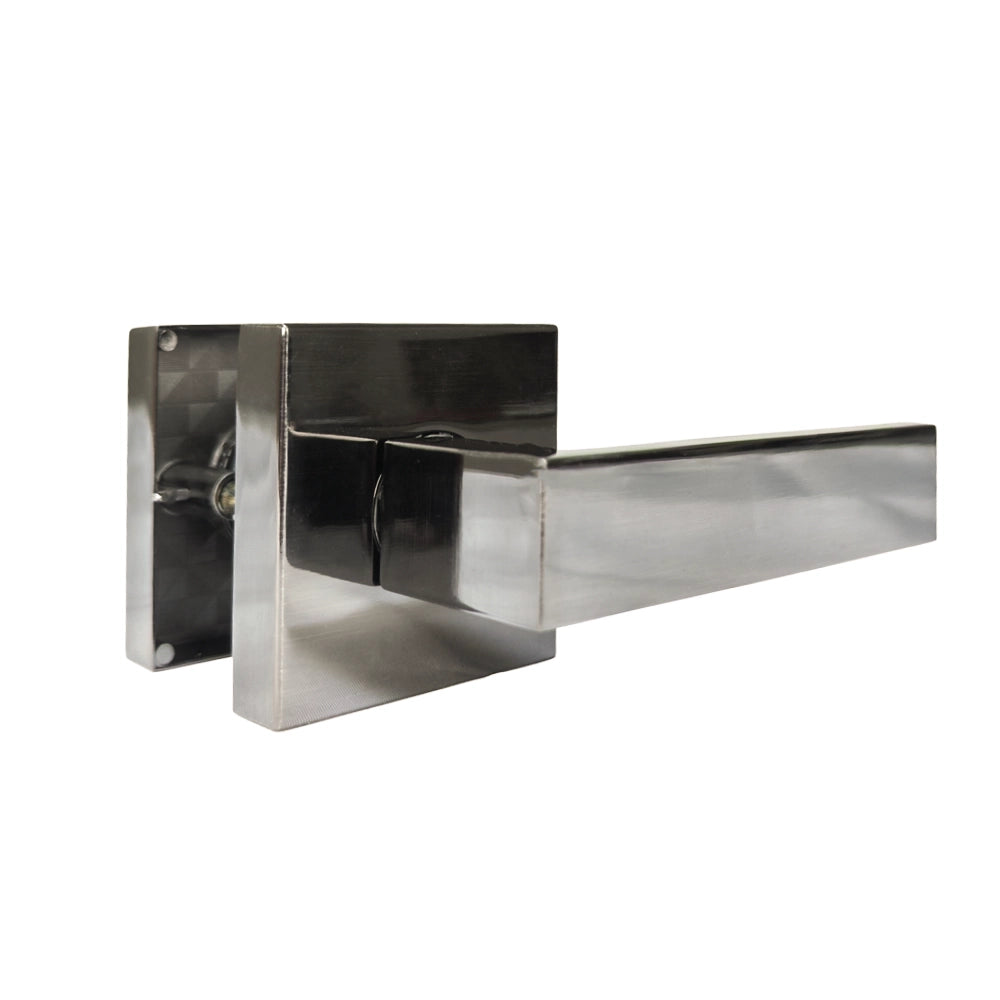 Modern LEver Door Handle with Square Rosette in Gun Metal Grey
